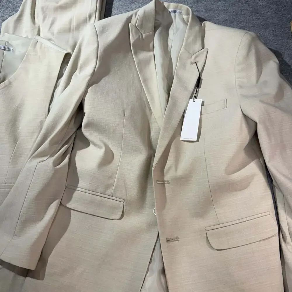 Calvin Klein Slim Fit Stretch 3-Piece Suit in Natural Linen
